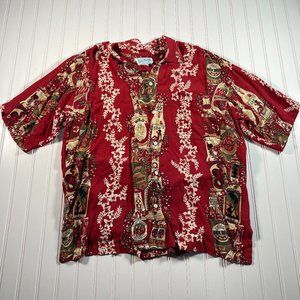 Far Away Aloha Hawaiian Shirt Mens Med Button Up Beer Bottles Red